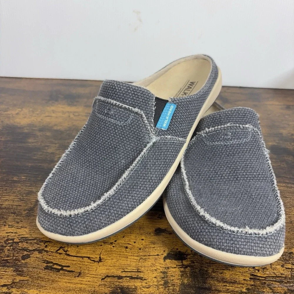 Gecko Man Walk Hero Canvas Slip On Loafers Mens Sz 9 Blue Arch Support Orthotics
